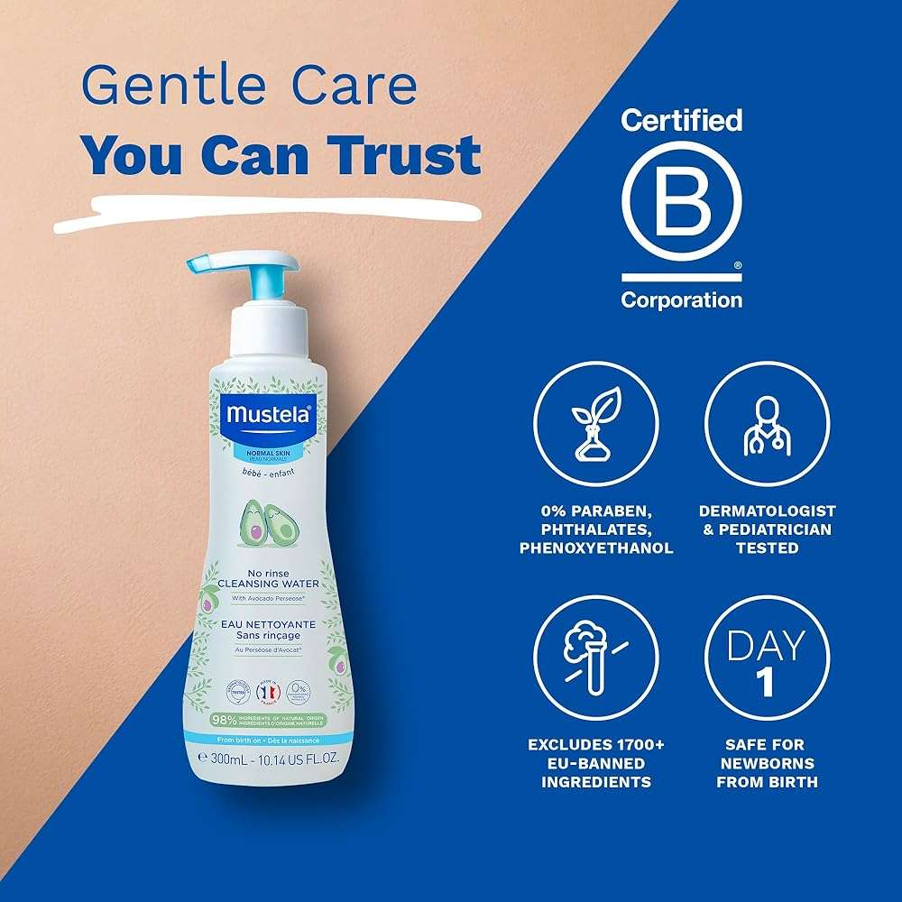 Mustela No-Rinse Micellar Cleansing Water for Babies - Made with Natural Avocado Perseose & Aloe Vera - Safely Cleans Baby's Face, Hands & Diaper Area - 1 or 2-Pack - Various Sizes - Image 6