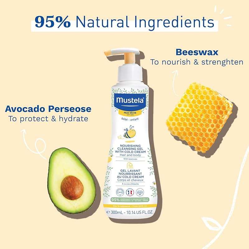 Mustela Baby Nourishing Cleansing Gel – Hair & Body Wash for Dry Skin - with Natural Avocado, Cold Cream & Beeswax - 10.14 fl. oz. - Image 4