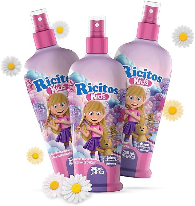 Ricitos Kids Chamomile Hair Lotion Leave-In Detangler, Natural Lightening Spray for Girls, Gentle Paraben-Free Formula for Easy Brushing, Knot-Free Hair, Soft Texture and Shine, 8.4 Fl Oz, Pack of 3 - Image 1