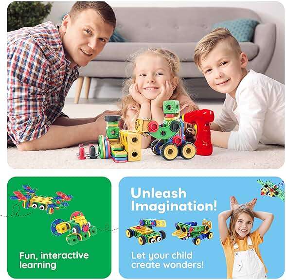 PicassoTiles 201pc STEM Learning Block Construction Kit with Power Drill and Clickable Ratchet Educational Engineering Toy Set Kids Age 3 Plus Preschool Activity Creative Play with Idea Book PTN201 - Image 6