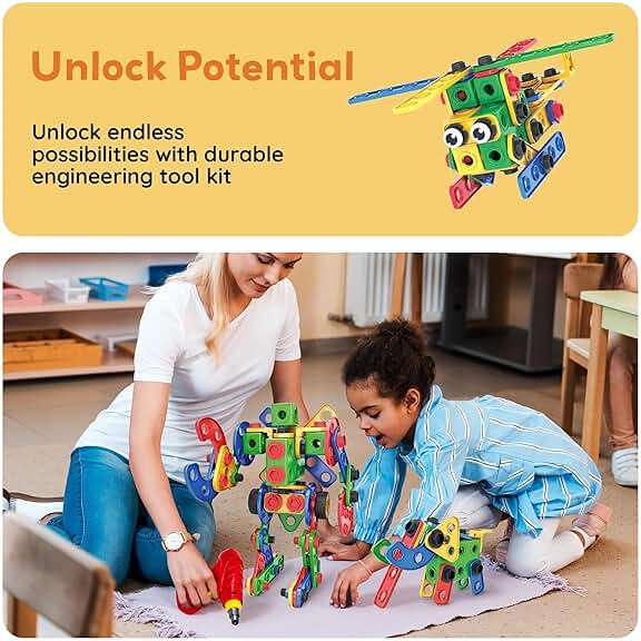 PicassoTiles 201pc STEM Learning Block Construction Kit with Power Drill and Clickable Ratchet Educational Engineering Toy Set Kids Age 3 Plus Preschool Activity Creative Play with Idea Book PTN201 - Image 8