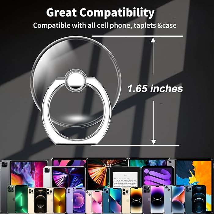 TACOMEGE Clear Cell Phone Grips Holder, Transparent Finger Ring Kickstand for Smartphone Tablet Case Accessories(Round)(1) - Image 5