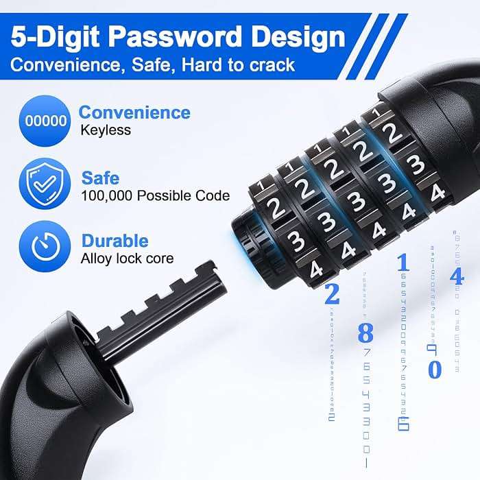 NDakter Bike Lock, 5 Digit Combination Heavy Duty Anti Theft Bicycle Chain Lock, 2.62/3.2/4.27/5/6Ft Long, High Security Resettable, Suitable for Bike, Scooter, Door, Gate, Fence-4/6mm Thick - Image 3