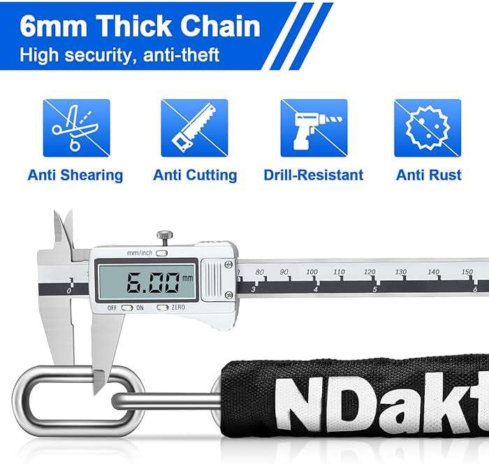 NDakter Bike Lock, 5 Digit Combination Heavy Duty Anti Theft Bicycle Chain Lock, 2.62/3.2/4.27/5/6Ft Long, High Security Resettable, Suitable for Bike, Scooter, Door, Gate, Fence-4/6mm Thick - Image 4