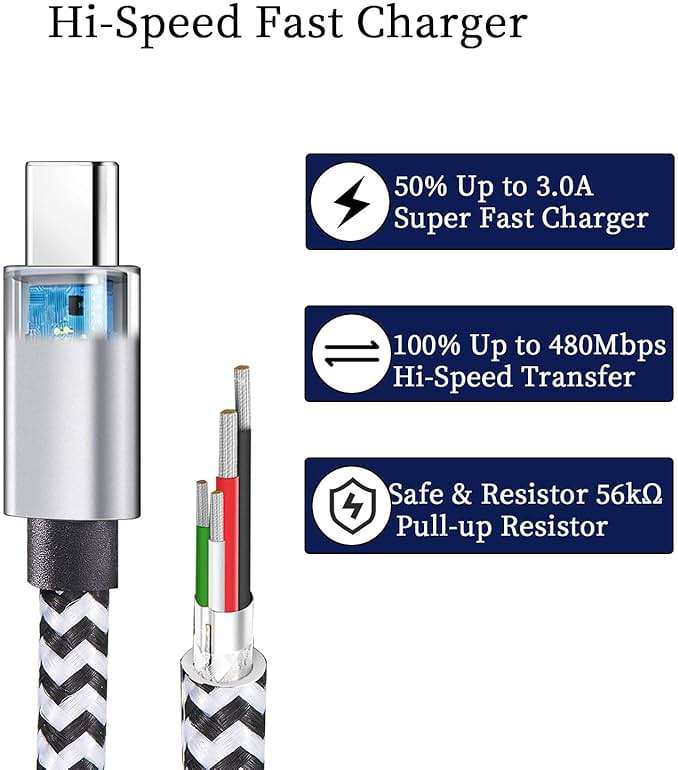 QQLIKE USB Type c Cable, 5 Pack (6FT) Nylon Braided USB C Cables 3A Fast Charging Charger for Samsung Galaxy S9/S8 Note8/9 20 10 S21 S20 S10 Plus C Cord - Image 4