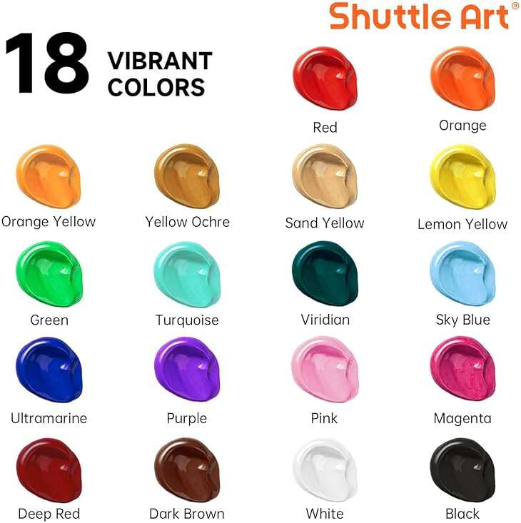 Shuttle Art 18 Colors Acrylic Paint Bottle Set (250ml/8.45oz), Rich Pigmented Bulk Painting Supplies for Artists, Beginners and Kids on Rocks Crafts Canvas Wood Ceramic - Image 4