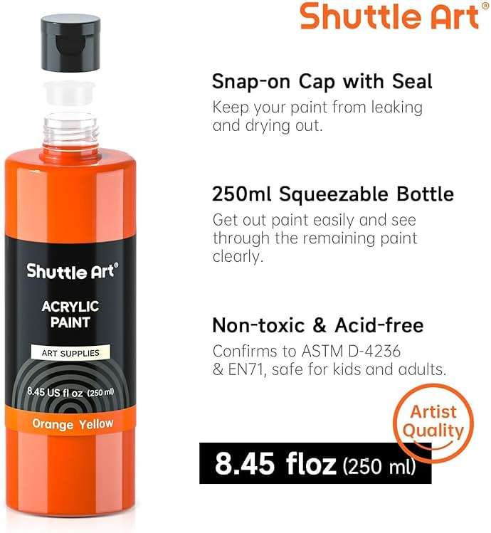 Shuttle Art 18 Colors Acrylic Paint Bottle Set (250ml/8.45oz), Rich Pigmented Bulk Painting Supplies for Artists, Beginners and Kids on Rocks Crafts Canvas Wood Ceramic - Image 5