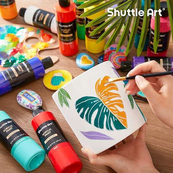 Shuttle Art 18 Colors Acrylic Paint Bottle Set (250ml/8.45oz), Rich Pigmented Bulk Painting Supplies for Artists, Beginners and Kids on Rocks Crafts Canvas Wood Ceramic - Image 7