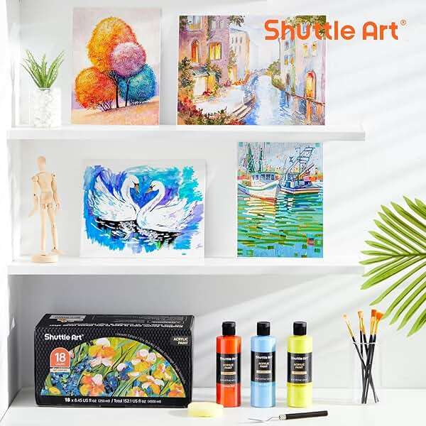 Shuttle Art 18 Colors Acrylic Paint Bottle Set (250ml/8.45oz), Rich Pigmented Bulk Painting Supplies for Artists, Beginners and Kids on Rocks Crafts Canvas Wood Ceramic - Image 8