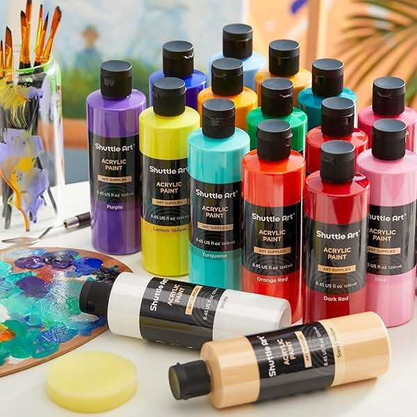Shuttle Art 18 Colors Acrylic Paint Bottle Set (250ml/8.45oz), Rich Pigmented Bulk Painting Supplies for Artists, Beginners and Kids on Rocks Crafts Canvas Wood Ceramic - Image 9
