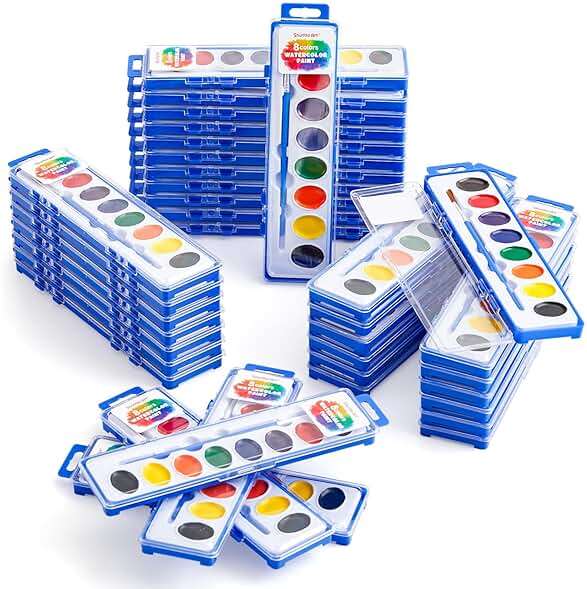 Shuttle Art 40 Pack Watercolor Paint Set, 8 Colors Watercolor Paint with Paint Brushes for Kids and Adults, Washable Paint for Classroom, Parties, Kindergarten and Art Activities - Image 1