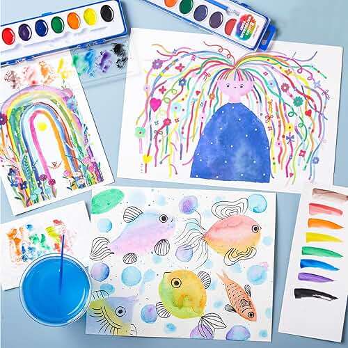 Shuttle Art 40 Pack Watercolor Paint Set, 8 Colors Watercolor Paint with Paint Brushes for Kids and Adults, Washable Paint for Classroom, Parties, Kindergarten and Art Activities - Image 4