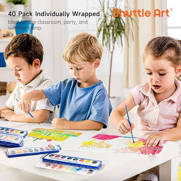 Shuttle Art 40 Pack Watercolor Paint Set, 8 Colors Watercolor Paint with Paint Brushes for Kids and Adults, Washable Paint for Classroom, Parties, Kindergarten and Art Activities - Image 7