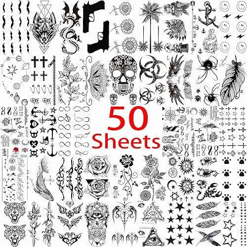VANTATY 50 Sheets Black Temporary Tattoos For Men Adults Ealge Dragon Lion Wolf Animals For Women Neck Arm Thigh, Fake Small Skull Tattoo Sticker For Kids Children Boys Girls Tatoos - Image 3