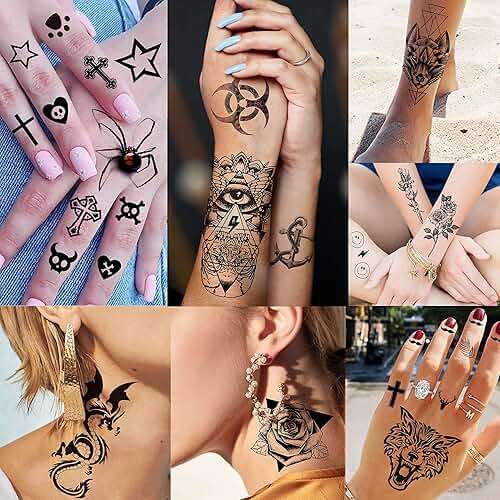 VANTATY 50 Sheets Black Temporary Tattoos For Men Adults Ealge Dragon Lion Wolf Animals For Women Neck Arm Thigh, Fake Small Skull Tattoo Sticker For Kids Children Boys Girls Tatoos - Image 4