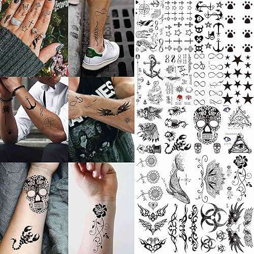 VANTATY 50 Sheets Black Temporary Tattoos For Men Adults Ealge Dragon Lion Wolf Animals For Women Neck Arm Thigh, Fake Small Skull Tattoo Sticker For Kids Children Boys Girls Tatoos - Image 5