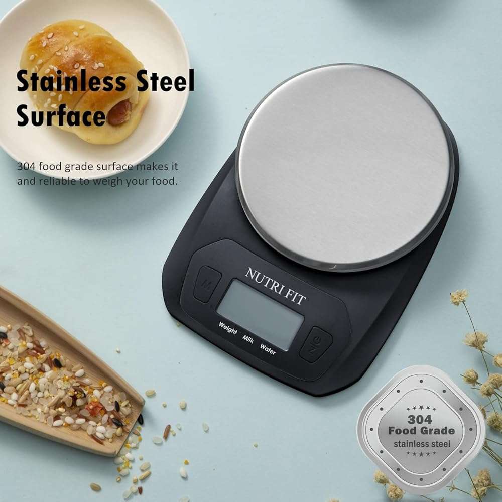 NUTRI FIT Digital Food Scale Small Kitchen Scales Weight in Grams and OZ for Cooking Baking Weight Loss, Stainless Steel Tare & Backlit LCD Display, Black - Image 4