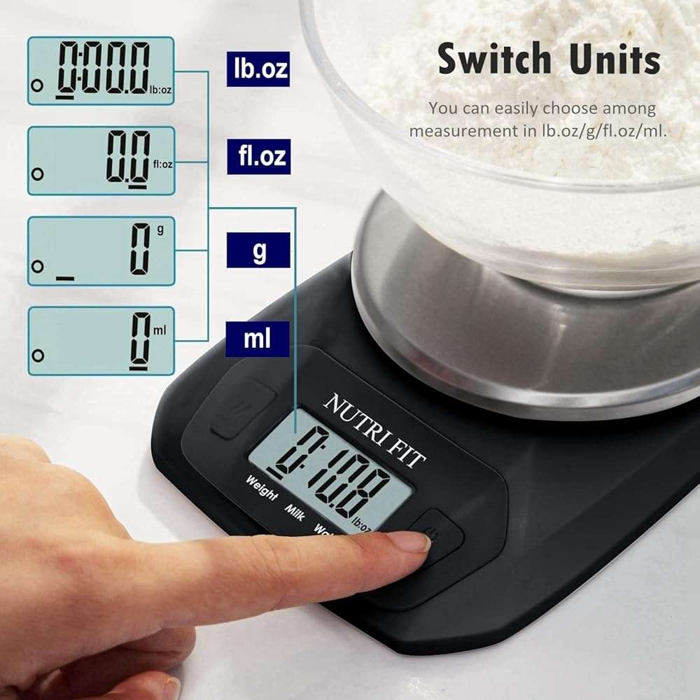NUTRI FIT Digital Food Scale Small Kitchen Scales Weight in Grams and OZ for Cooking Baking Weight Loss, Stainless Steel Tare & Backlit LCD Display, Black - Image 5