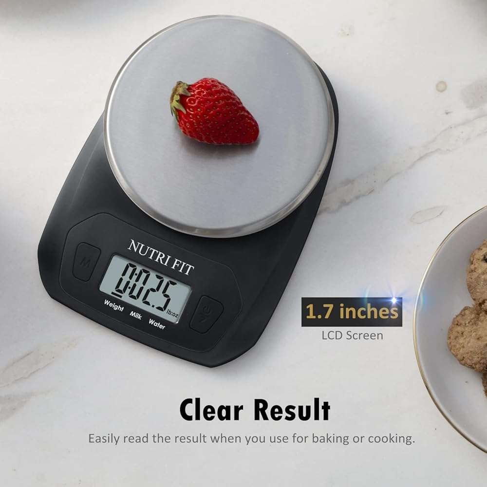 NUTRI FIT Digital Food Scale Small Kitchen Scales Weight in Grams and OZ for Cooking Baking Weight Loss, Stainless Steel Tare & Backlit LCD Display, Black - Image 6