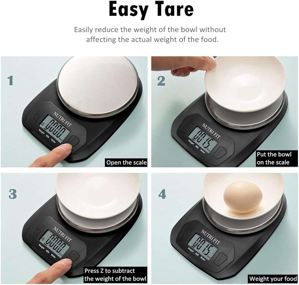 NUTRI FIT Digital Food Scale Small Kitchen Scales Weight in Grams and OZ for Cooking Baking Weight Loss, Stainless Steel Tare & Backlit LCD Display, Black - Image 7