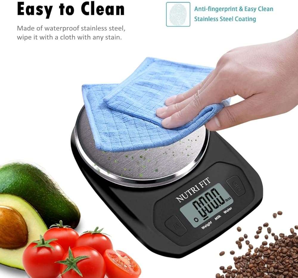 NUTRI FIT Digital Food Scale Small Kitchen Scales Weight in Grams and OZ for Cooking Baking Weight Loss, Stainless Steel Tare & Backlit LCD Display, Black - Image 8