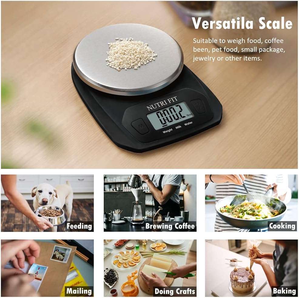 NUTRI FIT Digital Food Scale Small Kitchen Scales Weight in Grams and OZ for Cooking Baking Weight Loss, Stainless Steel Tare & Backlit LCD Display, Black - Image 9
