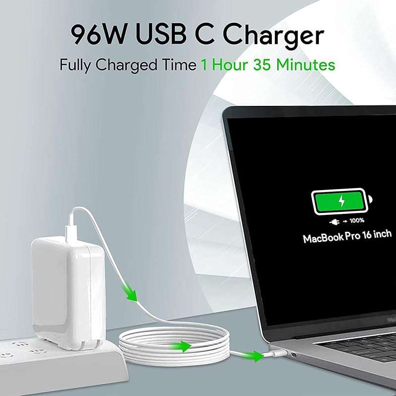 Mac Book Pro Charger - 96W USB C Charger Fast Charger for USB C Port MacBook pro & MacBook Air, ipad Pro, Samsung Galaxy and All Type C Device, 6.6 ft USBC Cable Included - Image 2