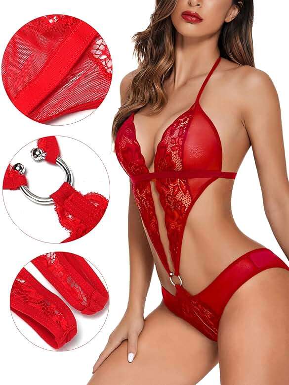 Avidlove Women Deep V Lingerie Lace Teddy One Piece Babydoll Mini Bodysuit - Image 4