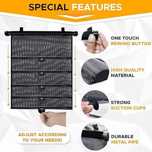 EcoNour Car Side Window Sun Shade (2 Pack) | Retractable Roller Sunshade for Kids | Baby Car Window Shades for UV and Sun Glare Protection | Baby Travel Accessories (15"x17") - Image 3