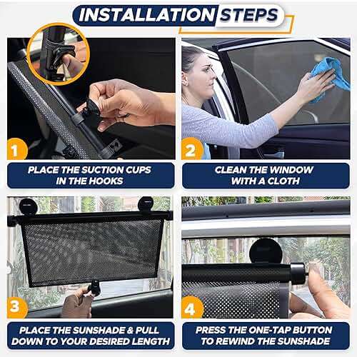 EcoNour Car Side Window Sun Shade (2 Pack) | Retractable Roller Sunshade for Kids | Baby Car Window Shades for UV and Sun Glare Protection | Baby Travel Accessories (15"x17") - Image 4