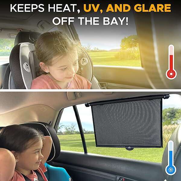 EcoNour Car Side Window Sun Shade (2 Pack) | Retractable Roller Sunshade for Kids | Baby Car Window Shades for UV and Sun Glare Protection | Baby Travel Accessories (15"x17") - Image 7
