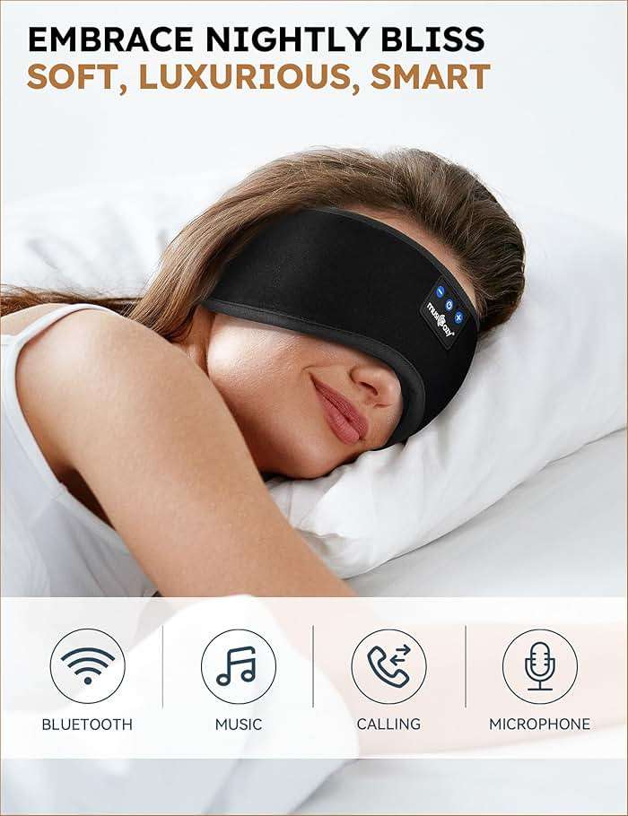 MUSICOZY Sleep Headphones Bluetooth 5.4 Headband Sleeping Eye Mask for Mom Women Men Wireless Music Earbuds Earphones for Side Sleepers Built-in HD Speakers Cool Gadgets Unique Gifts - Image 3