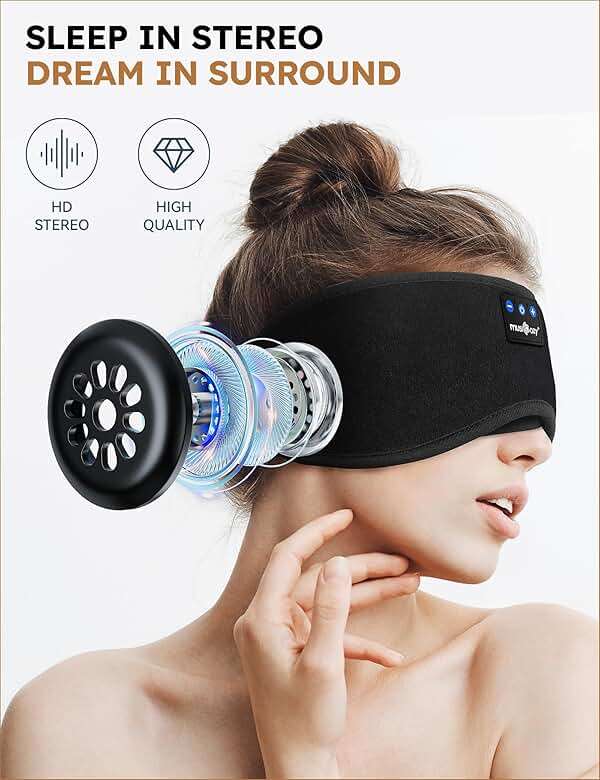 MUSICOZY Sleep Headphones Bluetooth 5.4 Headband Sleeping Eye Mask for Mom Women Men Wireless Music Earbuds Earphones for Side Sleepers Built-in HD Speakers Cool Gadgets Unique Gifts - Image 5