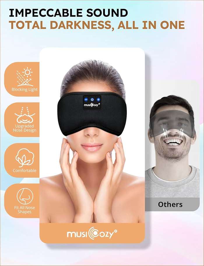 MUSICOZY Sleep Headphones Bluetooth 5.4 Headband Sleeping Eye Mask for Mom Women Men Wireless Music Earbuds Earphones for Side Sleepers Built-in HD Speakers Cool Gadgets Unique Gifts - Image 6