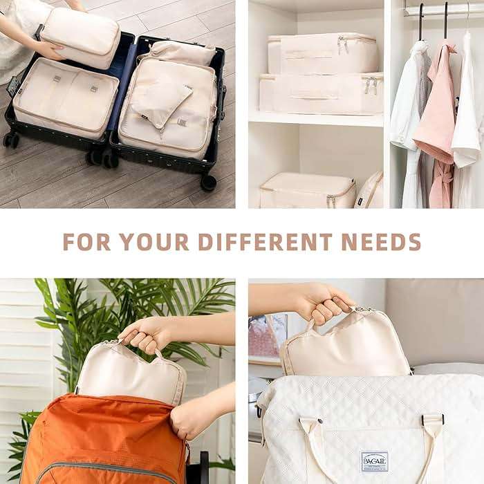 BAGAIL 8 Set Packing Cubes Luggage Packing Organizers for Travel Accessories-Cream - Image 8
