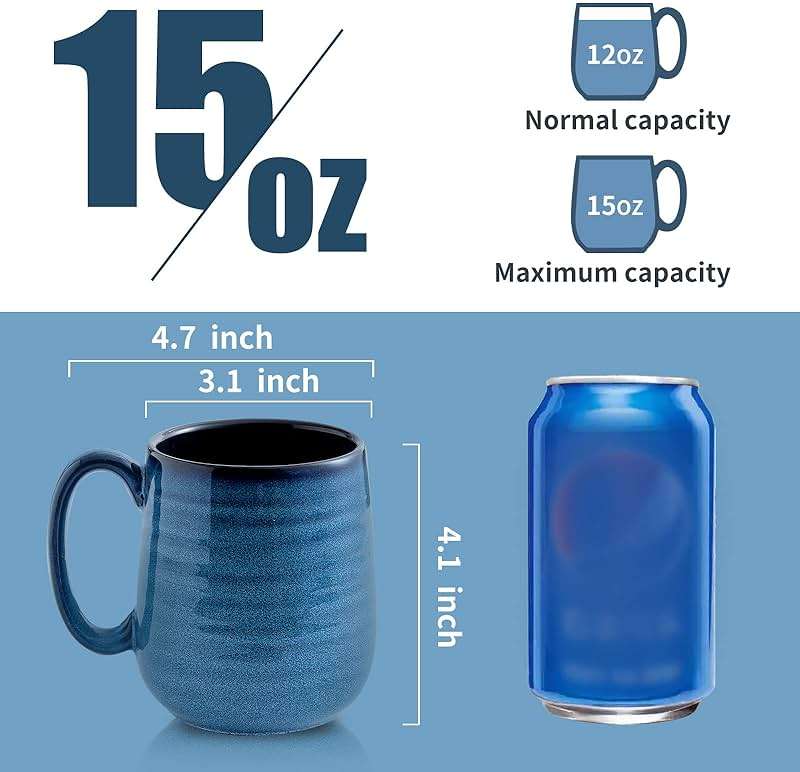 HASENSE Coffee Mugs Set of 4, 15 Ounce Porcelain Mug Set with Handle for Morning Coffee Tea and Cocoa, Ceramic Coffee Cups with Beautiful Glaze for Men, Women, Navy - Image 3