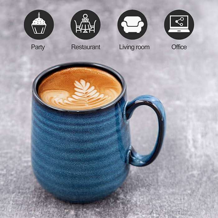 HASENSE Coffee Mugs Set of 4, 15 Ounce Porcelain Mug Set with Handle for Morning Coffee Tea and Cocoa, Ceramic Coffee Cups with Beautiful Glaze for Men, Women, Navy - Image 4