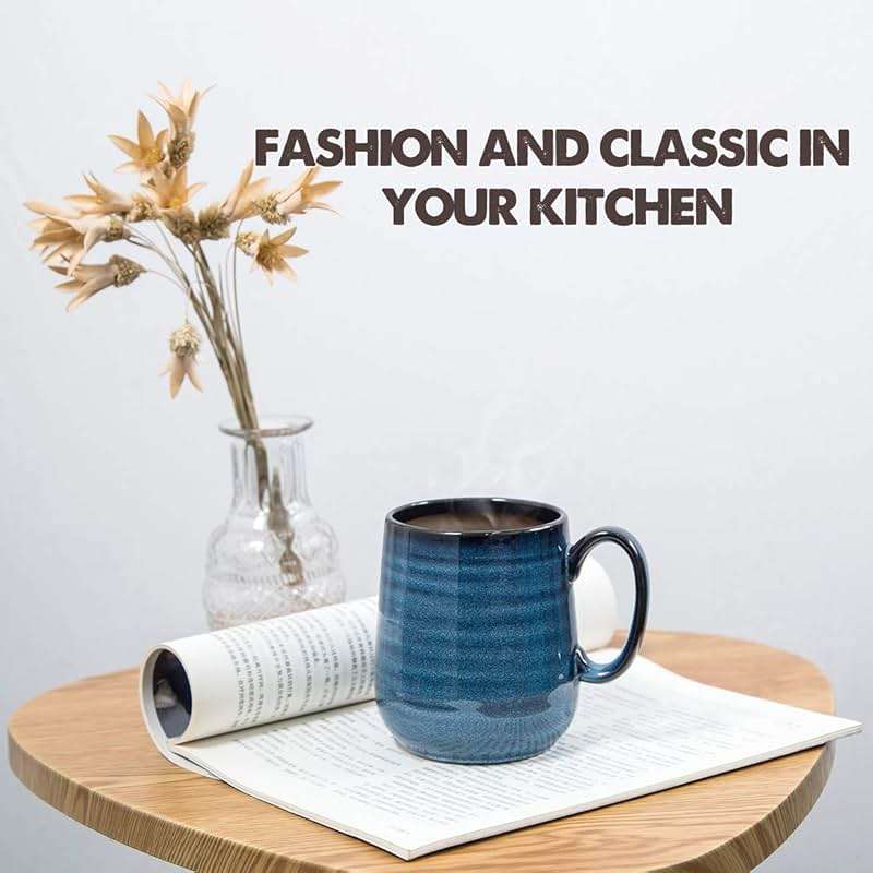HASENSE Coffee Mugs Set of 4, 15 Ounce Porcelain Mug Set with Handle for Morning Coffee Tea and Cocoa, Ceramic Coffee Cups with Beautiful Glaze for Men, Women, Navy - Image 6