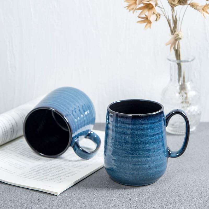 HASENSE Coffee Mugs Set of 4, 15 Ounce Porcelain Mug Set with Handle for Morning Coffee Tea and Cocoa, Ceramic Coffee Cups with Beautiful Glaze for Men, Women, Navy - Image 8