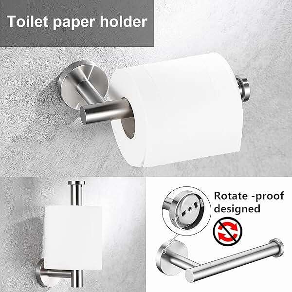 6 Pieces Brushed Nickel Bathroom Hardware Accessories Set Hand Towel Ring 16&23.6 inch Round Towel Bar Silver Toilet Paper Holder Towel Hooks 2 Pieces SUS 304 Stainless Steel,Heavy Duty,Wall Mounted - Image 5