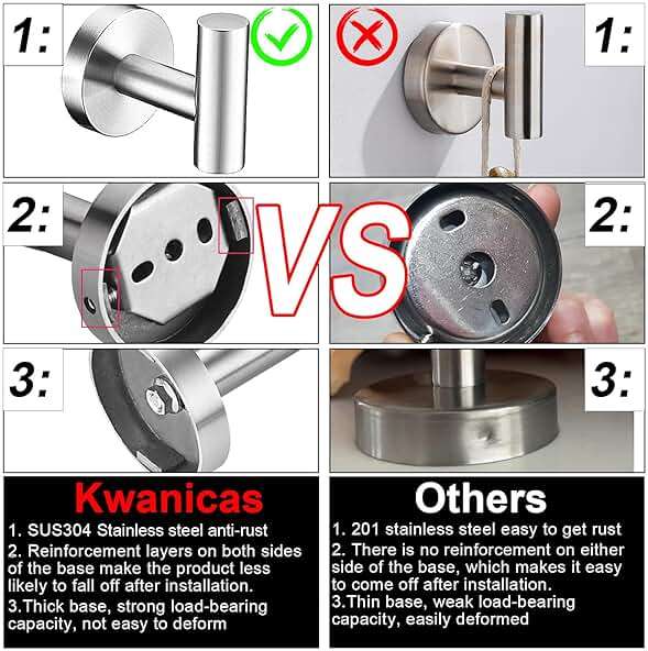 6 Pieces Brushed Nickel Bathroom Hardware Accessories Set Hand Towel Ring 16&23.6 inch Round Towel Bar Silver Toilet Paper Holder Towel Hooks 2 Pieces SUS 304 Stainless Steel,Heavy Duty,Wall Mounted - Image 7
