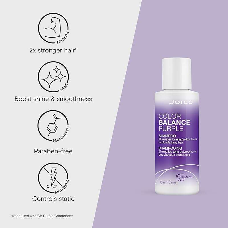 Joico Color Balance Purple Shampoo | For Cool Blonde or Gray Hair | Eliminate Brassy Yellow Tones | Boost Color Vibrancy & Shine | UV Protection | With Rosehip Oil & Green Tea Extract - Image 3