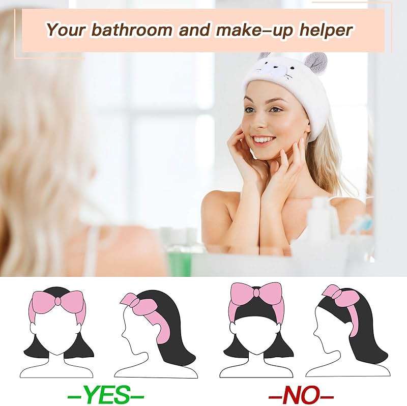 Chuangdi 4 Pieces Animal Hair Bands Face Wash Headband Spa Animal Ears for Skincare Makeup Spa Headband Washing Face Coral Fleece Plush Hairband for Women Girls(Adorable Style,Cute Colors) - Image 3