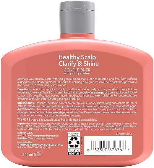 Neutrogena Exfoliating Healthy Scalp Clarify & Shine Conditioner for Oily Hair and Scalp, Anti-Residue Conditioner with Pink Grapefruit, Paraben & Phthalate-Free, Color-Safe, 12 Fl Oz - Image 12