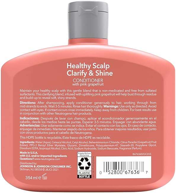 Neutrogena Exfoliating Healthy Scalp Clarify & Shine Conditioner for Oily Hair and Scalp, Anti-Residue Conditioner with Pink Grapefruit, Paraben & Phthalate-Free, Color-Safe, 12 Fl Oz - Image 9