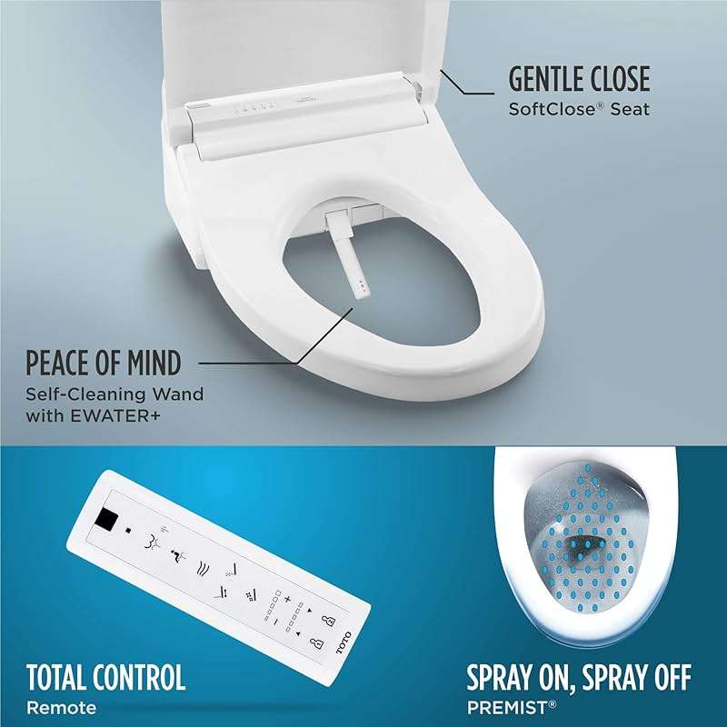 TOTO® WASHLET® C5 Electronic Bidet Toilet Seat with PREMIST and EWATER+ Wand Cleaning, Elongated, Cotton White - SW3084#01 - Image 4