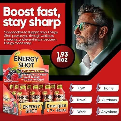Fruit Punch Extra Strength Energy Shot 12 pk – 260mg Natural Caffeine B12 B6 – Energy & Focus Support – 2 Servings Sugar Free Zero Calorie Green Tea B-Vitamins Electrolytes Vegan – 1.93 fl oz - Image 3
