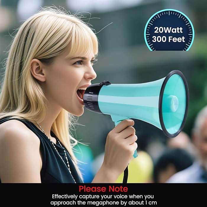 MyMealivos 20W Megaphone Bullhorn, Built in Siren & 240s Recording, 5.4"×8.6" Portable Megaphone with Volume Control Cover Up to 300 feet+ for Indoor and Outdoor Activities - Image 5