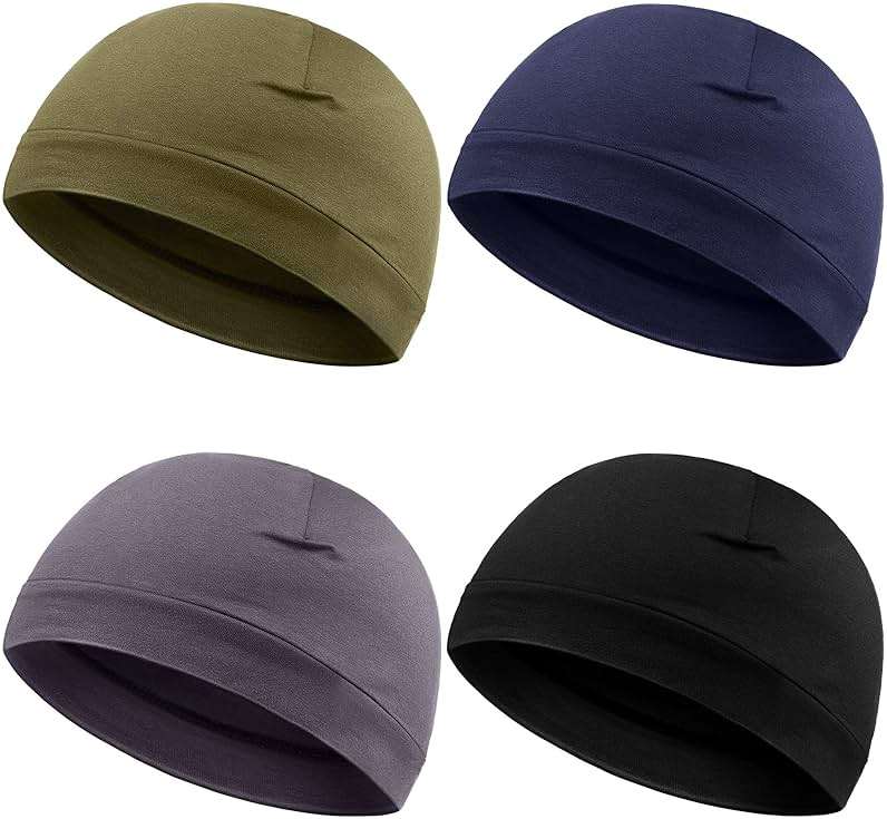 Syhood 4 Pcs Cotton Skull Caps for Men Women Breathable Beanie Thin Sleep Hat Night Running Cap Helmet Liner for Cycling Gym - Image 1