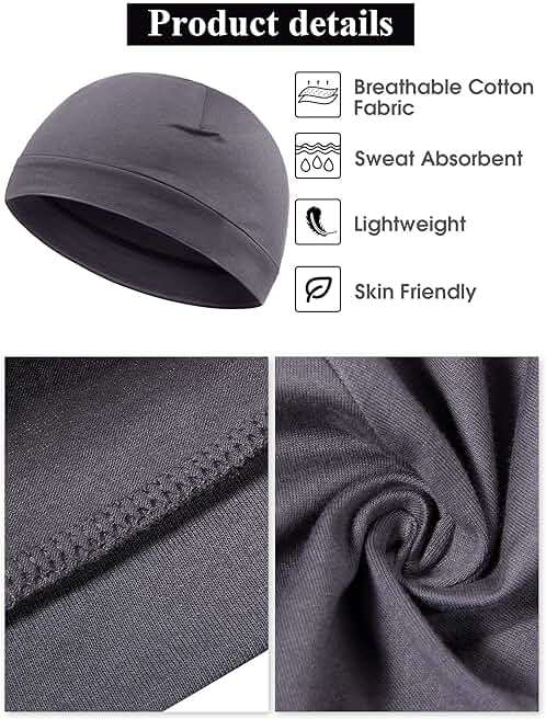 Syhood 4 Pcs Cotton Skull Caps for Men Women Breathable Beanie Thin Sleep Hat Night Running Cap Helmet Liner for Cycling Gym - Image 2